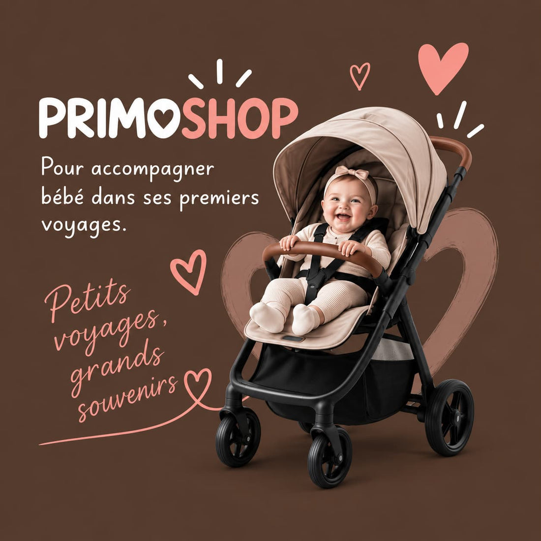 bébé souriant une poussette - footer PRIMOSHOP