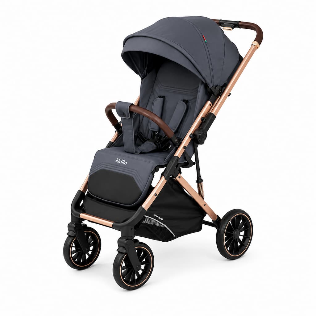 poussette compacte Air Travel KIDILO 6530 PRO réversible vue 3/4 avant dark grey PRINCIPALE