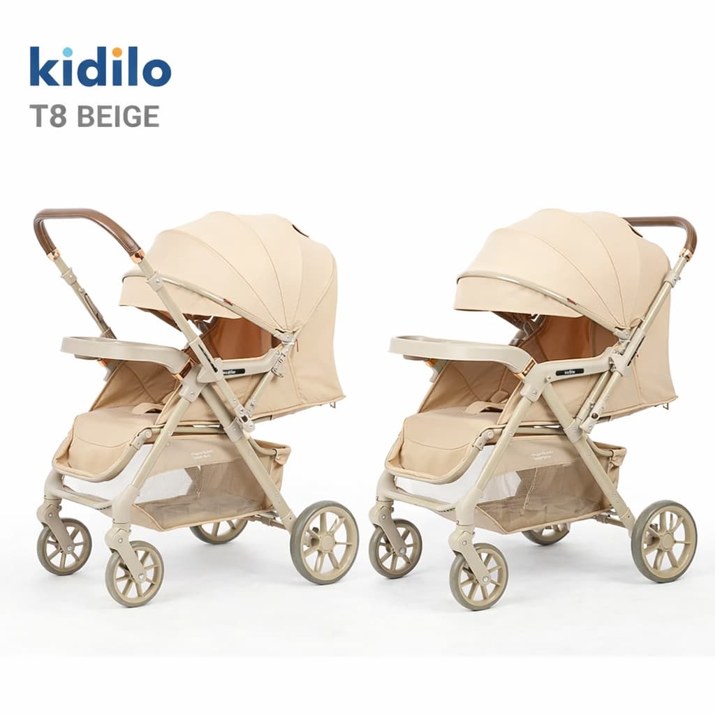 Poussette classique KIDILO T8 beige réversible face parents face route