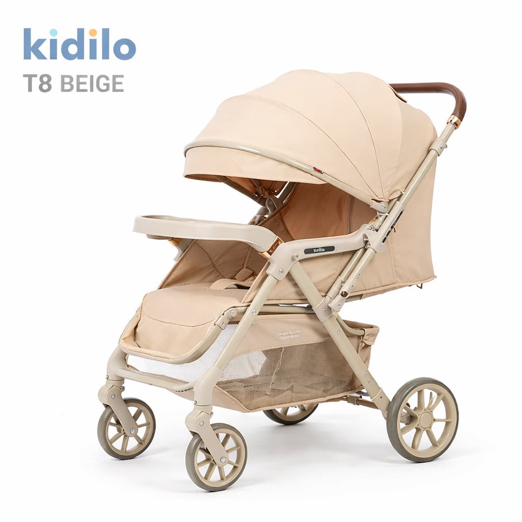 Poussette classique KIDILO T8 beige réversible face parents face route