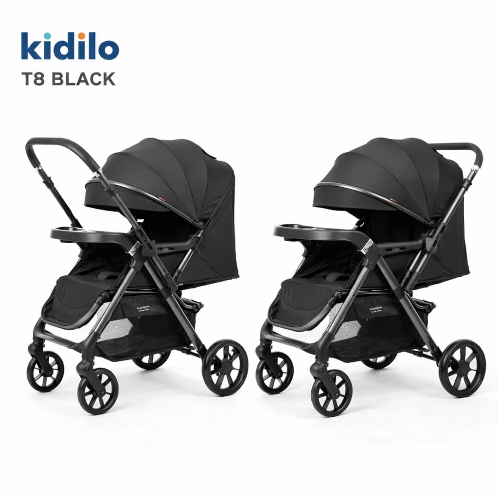 Poussette classique KIDILO T8 noire réversible face parents face route