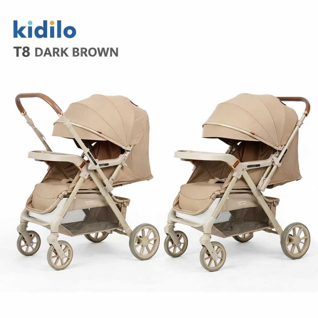 Poussette classique KIDILO T8 marron réversible face parents face route