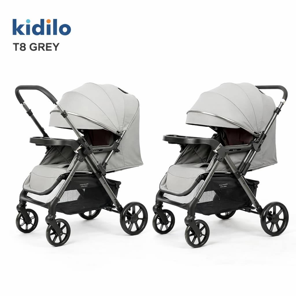 Poussette classique KIDILO T8 grise réversible face parents face route
