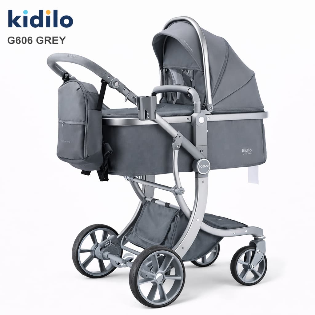 Poussette combinée KIDILO G606 grise 2 en 1 réversible bébé
