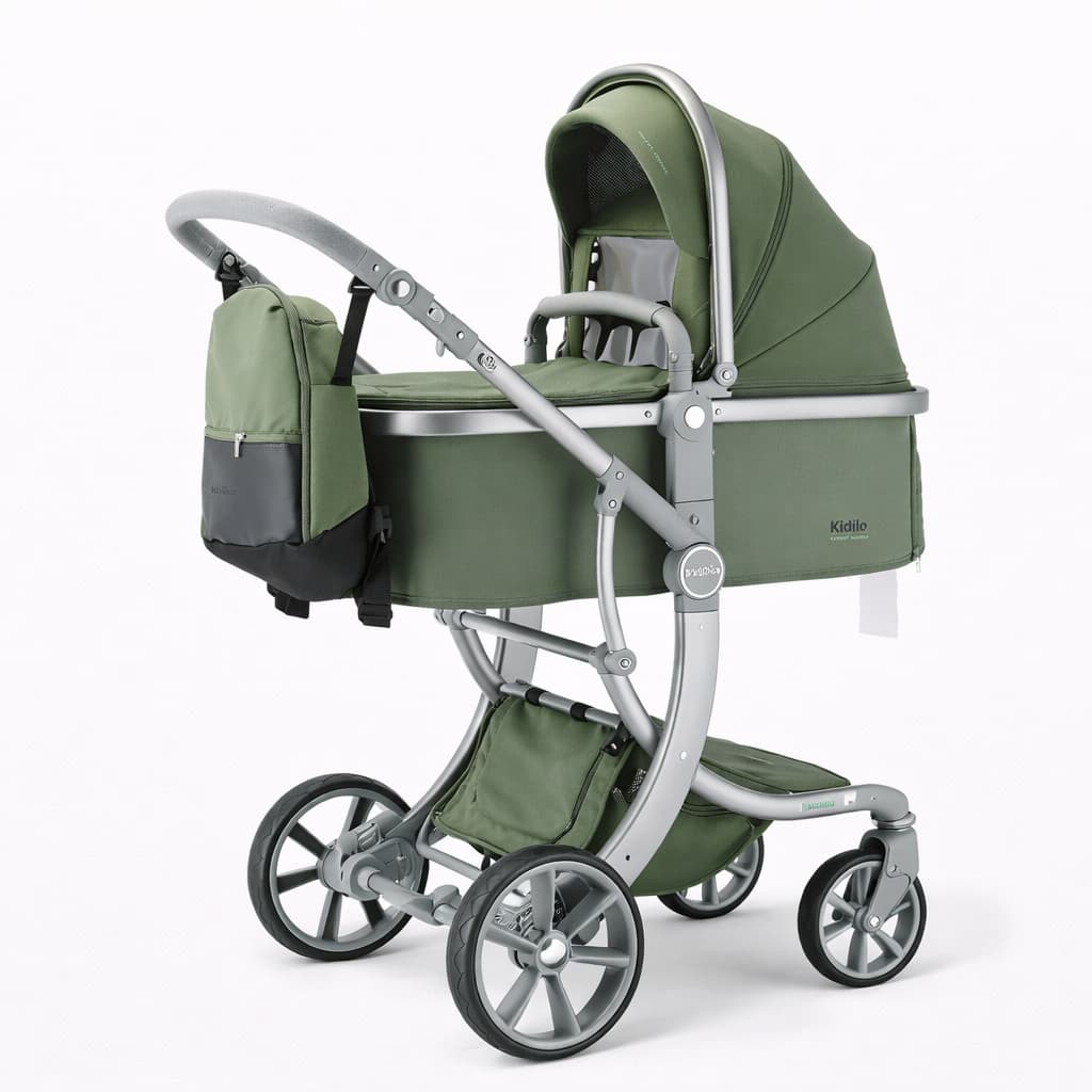 Poussette combinée KIDILO G606 verte 2 en 1 pratique et maniable