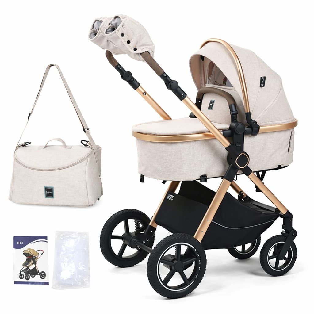 Poussette combinée 2 en 1 Kidilo H2X beige clair avec nacelle et accessoires
