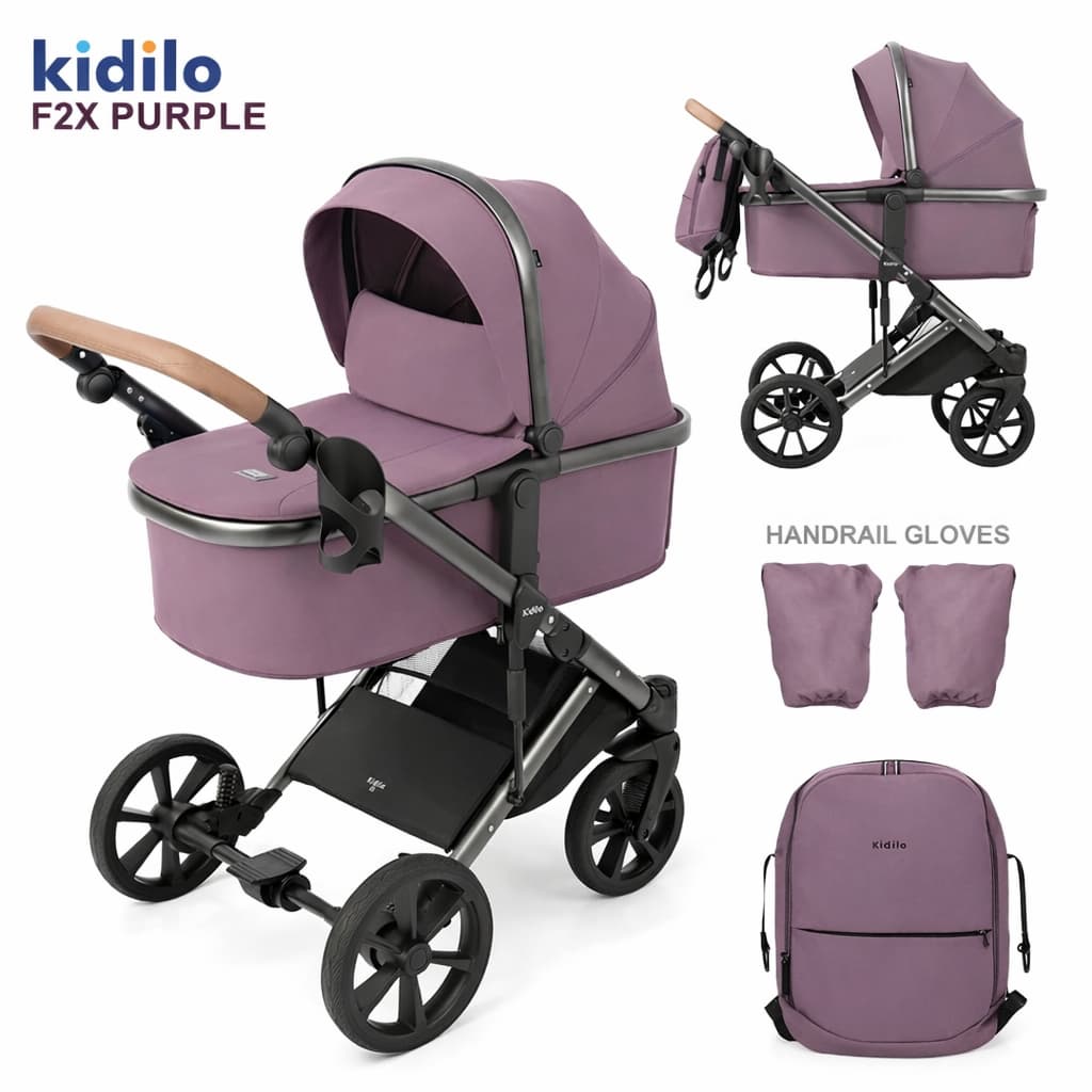 Poussette F2X utilisation naissance purple avec nacelle et accessoires