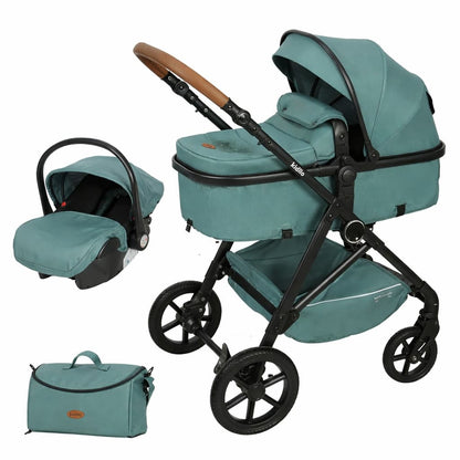 Poussette combinée KIDILO K08+C vert armée avec accessoires dès la naissance