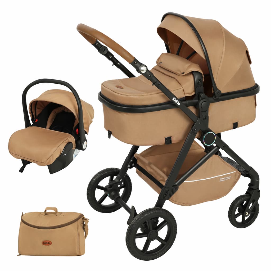 Poussette combinée KIDILO K08+C khaki réversible dès la naissance