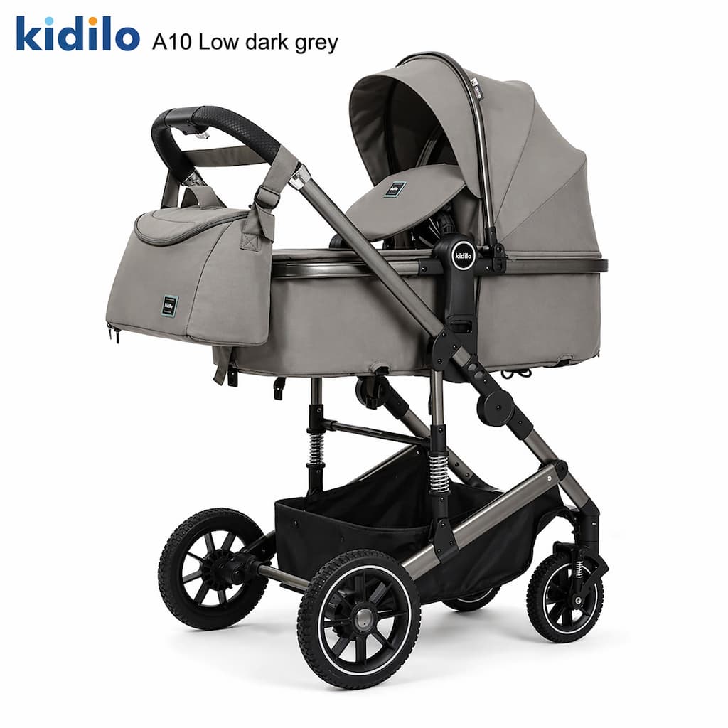 Poussette combinée bebe kidilo a10 position allongee confort naissance GRIS FONCE