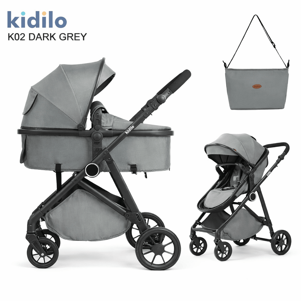 Poussette KIDILO K02 siège réversible gris position assise sac maman