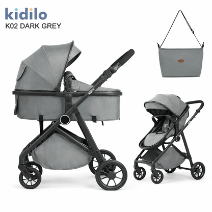 Poussette KIDILO K02 siège réversible gris position assise sac maman