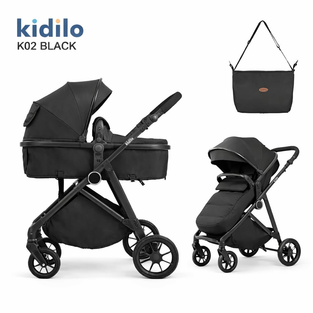 Poussette KIDILO K02 BLACK réversible avec sac maman 