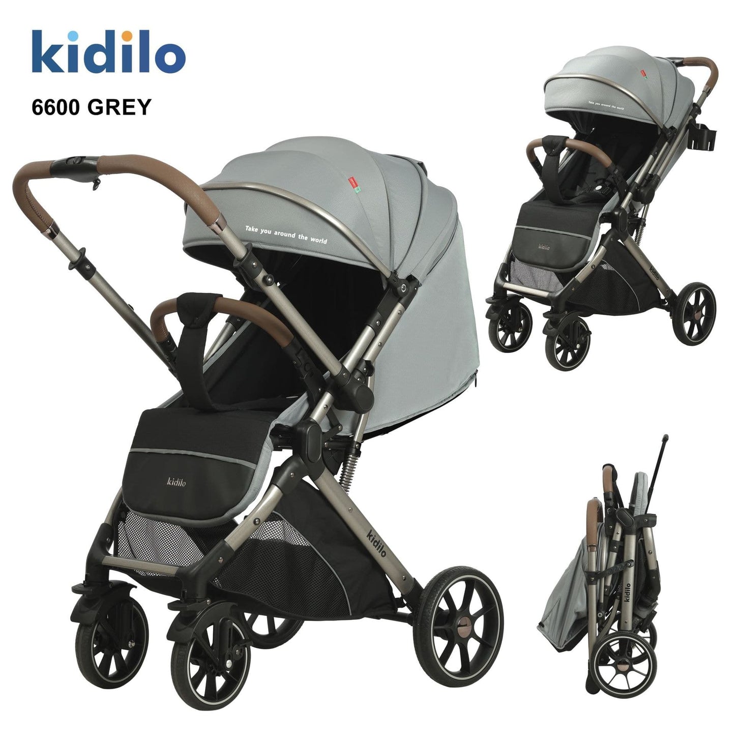 Poussette valise réversible KIDILO 6600 – confortable, maniable et compacte GREY