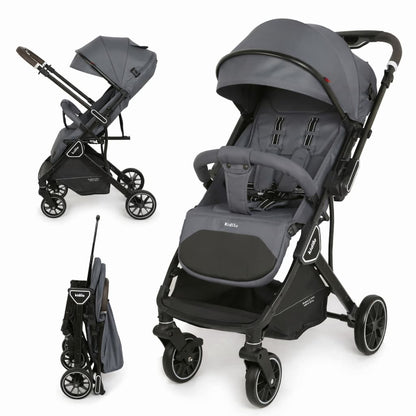 Poussette poussette cabine avion kidilo k919 réversible pliée et dépliée noir grise