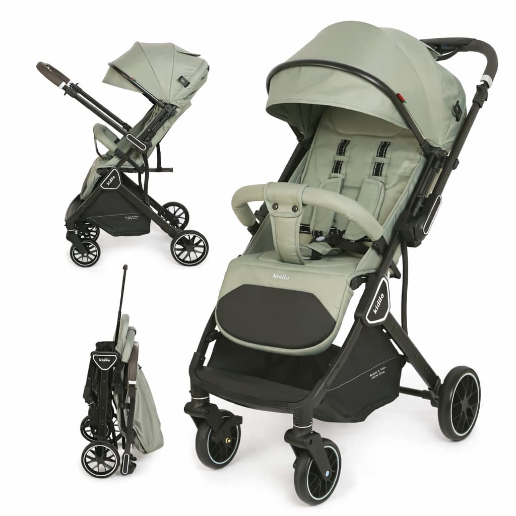 poussette cabine avion kidilo k919 vert sauge, teinte naturelle et apaisante