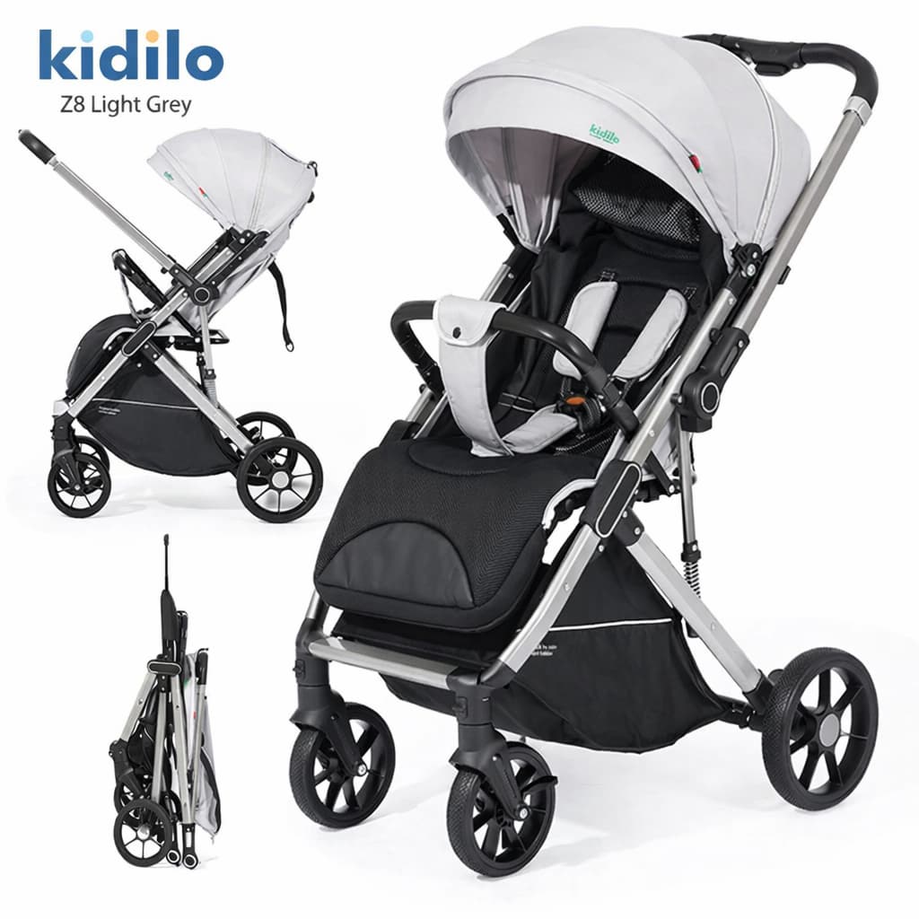 Poussette compacte Z8 légère utilisation quotidienne gris – vue 3/4 sur fond blanc