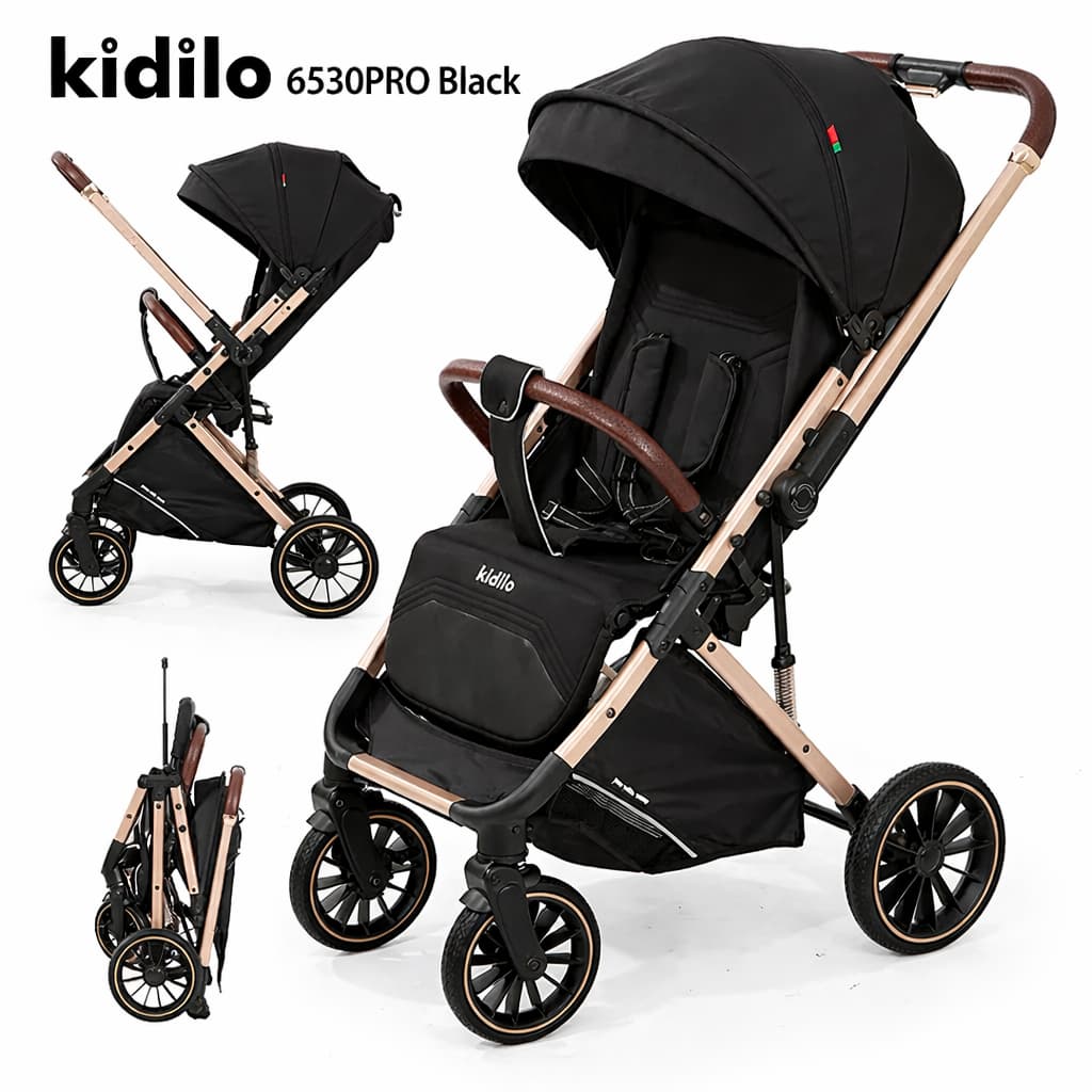 📋 poussette cabine avion Air Travel KIDILO 6530 PRO réversible vue 3/4 avant black