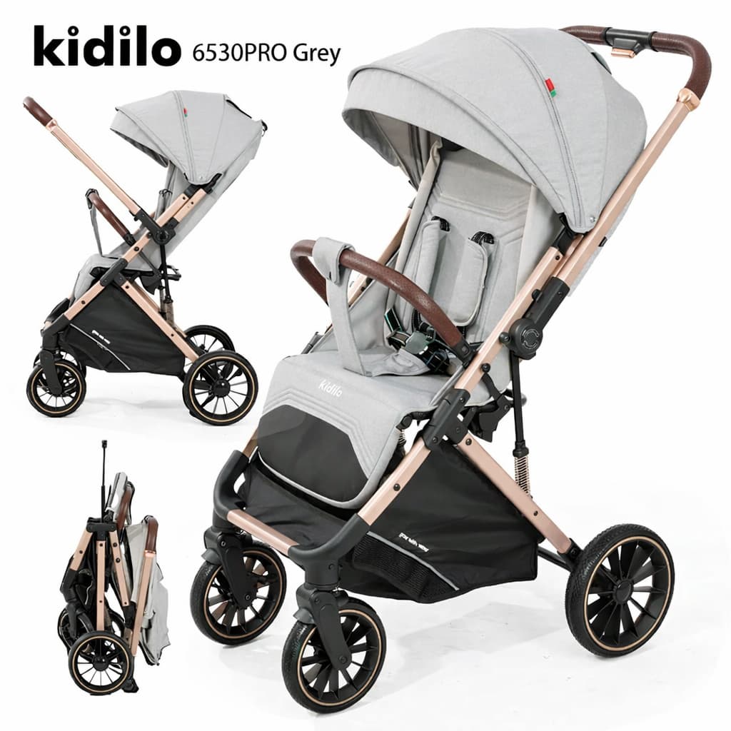 📋 poussette cabine avion Air Travel KIDILO 6530 PRO réversible vue 3/4 avant light grey