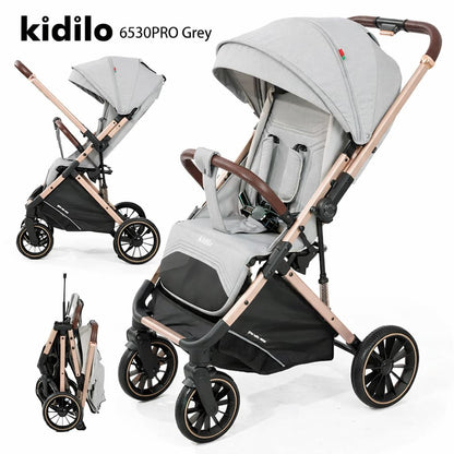 📋 poussette cabine avion Air Travel KIDILO 6530 PRO réversible vue 3/4 avant light grey