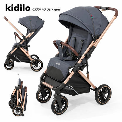📋 poussette cabine avion Air Travel KIDILO 6530 PRO réversible vue 3/4 avant dark grey