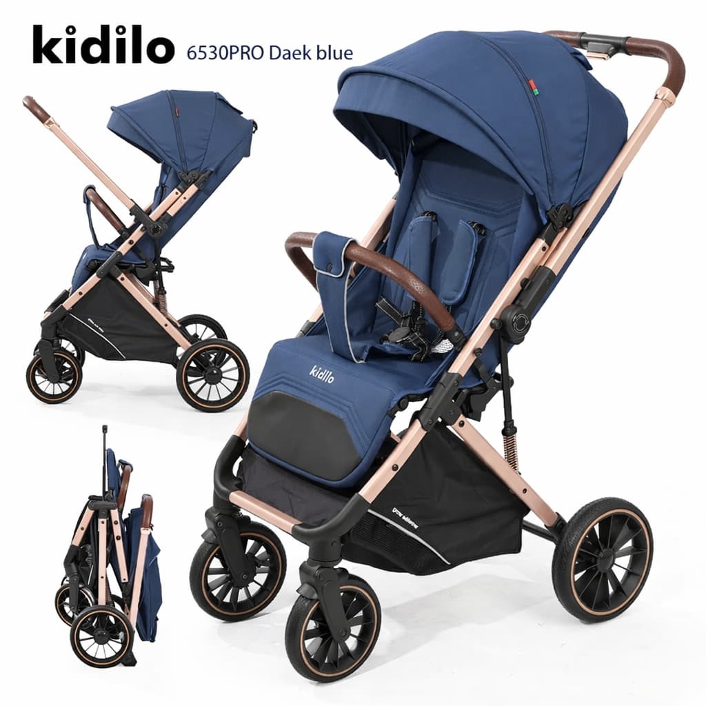 📋 Poussette valise Air Travel KIDILO 6530 PRO réversible vue 3/4 avant blue