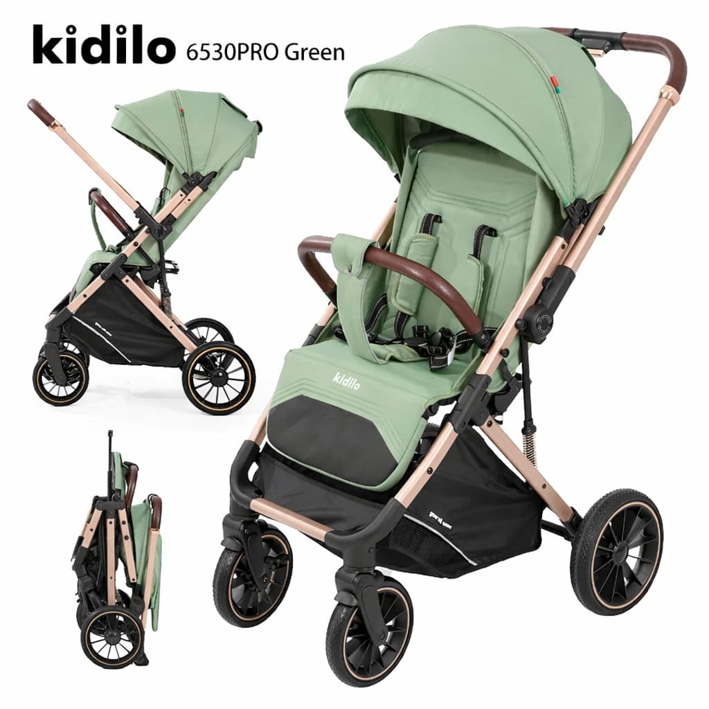 📋poussette cabine avion Air Travel KIDILO 6530 PRO réversible vue 3/4 avant green