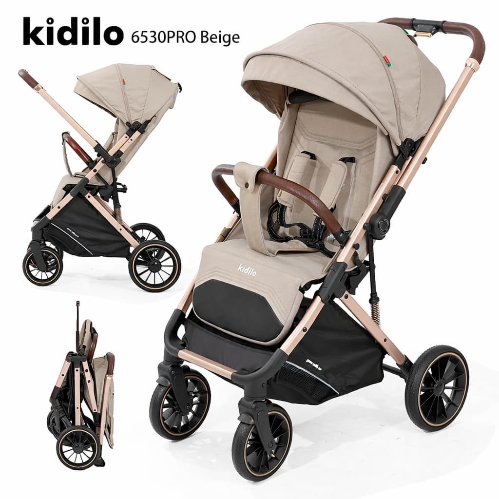 Poussette compacte KIDILO 6530 PRO Air Travel réversible pliable bébé beige