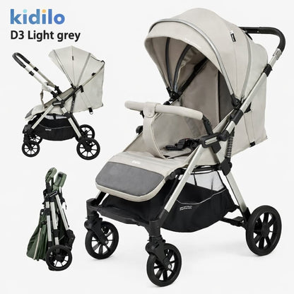 📋 poussette cabine avion réversible Kidilo D3 Air Travel compacte et pliable vue 3/4 light grey