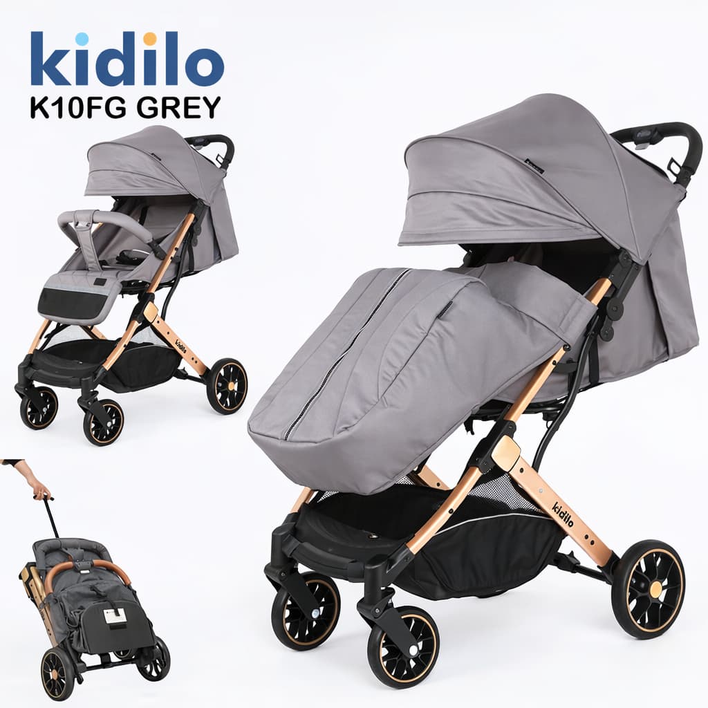 Poussette compacte KIDILO K10FG facile à transporter grise