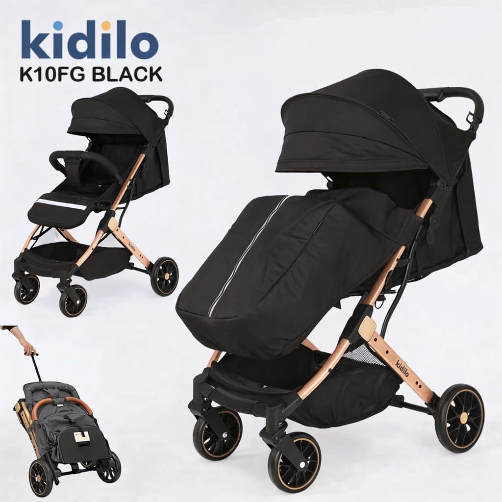 Poussette KIDILO K10FG pliable pour voyage bébé avec accessoires