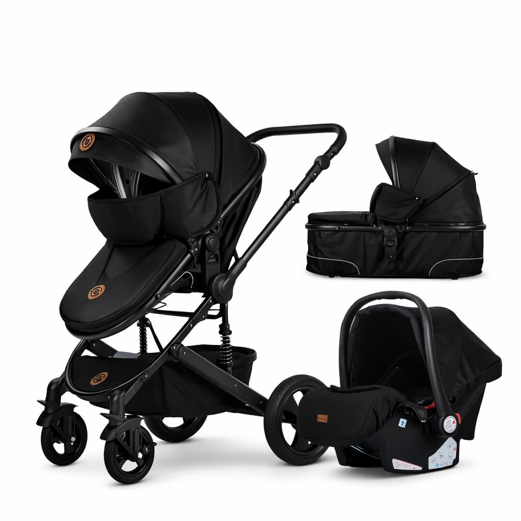 poussette combinée duo BELECOO 2 en 1 noire avec accessoires complète bébé