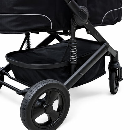 Détail poussette combinée BELECOO duo 2 en 1 roues et structure robuste