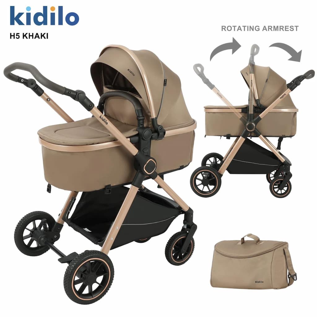 poussette combinée landau KIDILO H5 beige position allongée pour nouveau-né