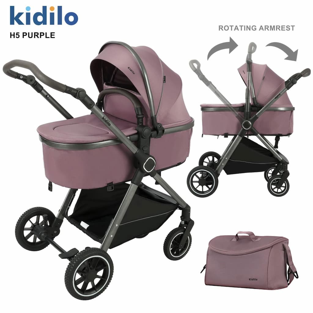 poussette combinée KIDILO H5 purple réversible confortable pour bébé