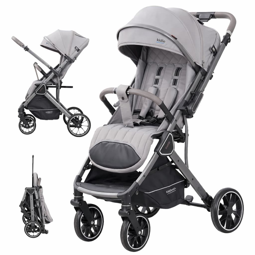 Poussette Poussette cabine avion compacte K101 transport facile voyage grise dépliée et pliée